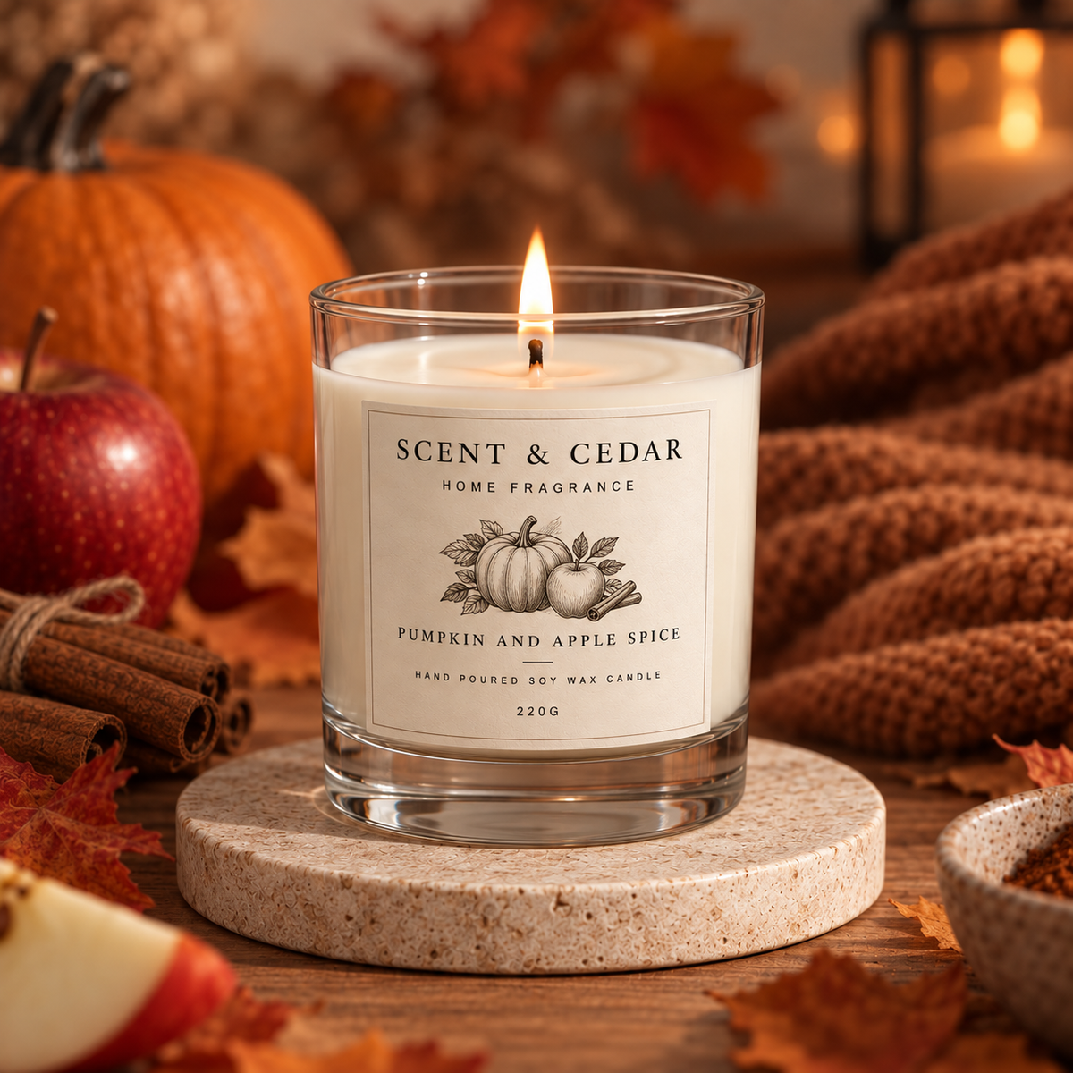 Pumpkin & Apple Spice Scented Soy Wax Candle