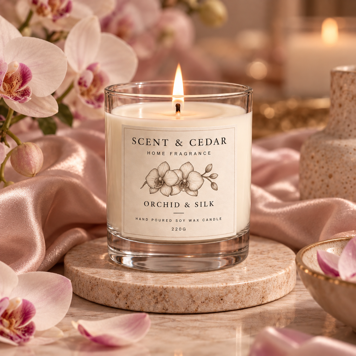 Orchid & Silk Scented Soy Wax Candle